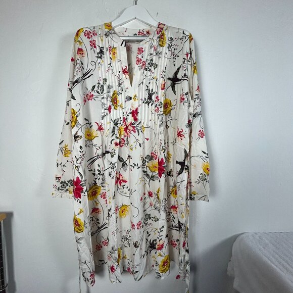 Old Navy Maternity Floral Bird Print Pleated Tunic Dress XXL White Multi New - Picture 1 of 7